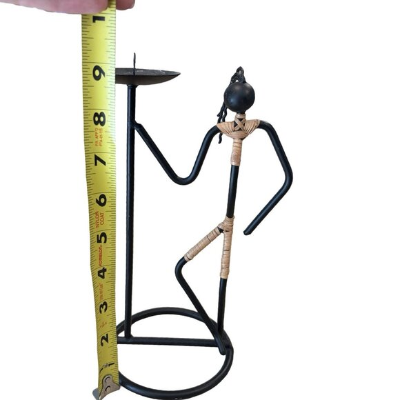 Vintage MCM Laurids Lonborg (?) Tribal Man Iron Rattan Candlestick Sculpt Art - Picture 4 of 7